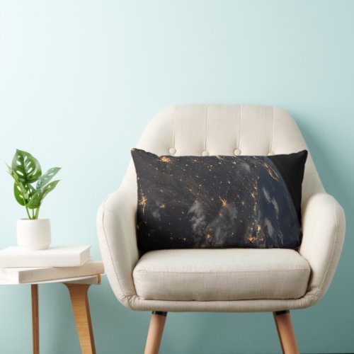 City Lights At Night On Planet Earth Lumbar Pillow