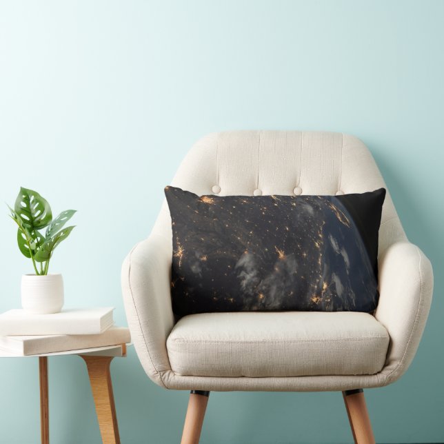 City Lights At Night On Planet Earth Lumbar Pillow (Chair)