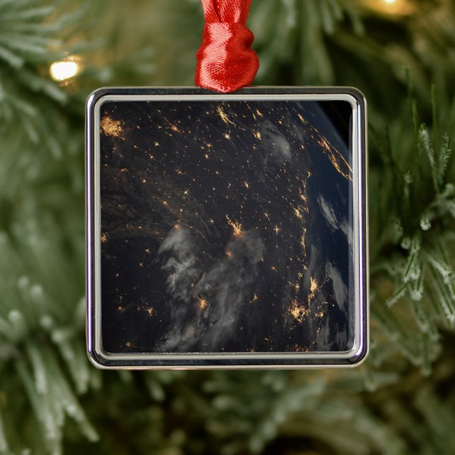 City Lights At Night On Planet Earth Metal Ornament (Tree)