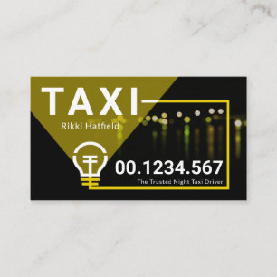City Lights Bulb Shining On Taxi Service Business Card