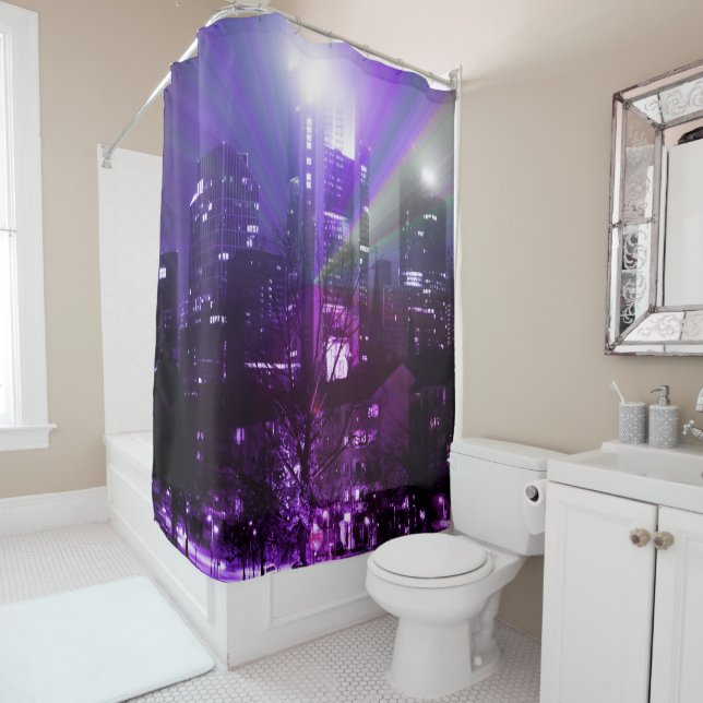 City lights of Frankfurt am Main - purple    Shower Curtain (In Situ)