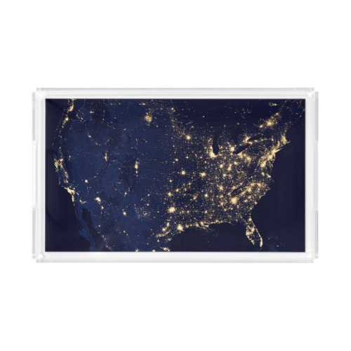 City Lights Of The United States At Night Acrylic Tray