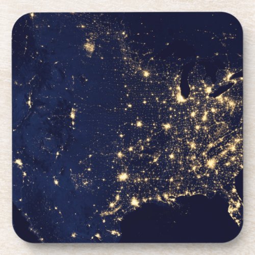 City Lights Of The United States At Night Beverage Coaster