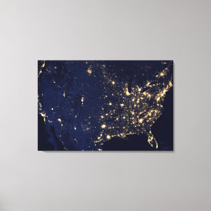 City Lights Of The United States At Night. Canvas Print
