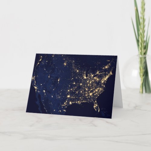 City Lights Of The United States At Night Card