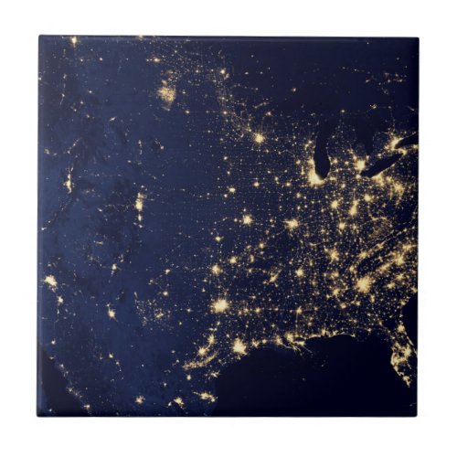 City Lights Of The United States At Night Ceramic Tile