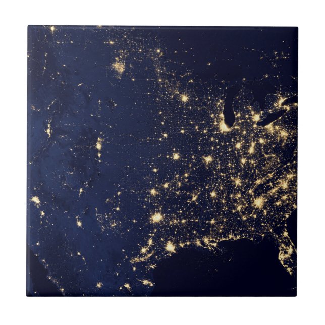 City Lights Of The United States At Night. Ceramic Tile (Front)