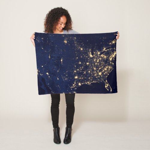 City Lights Of The United States At Night Fleece Blanket