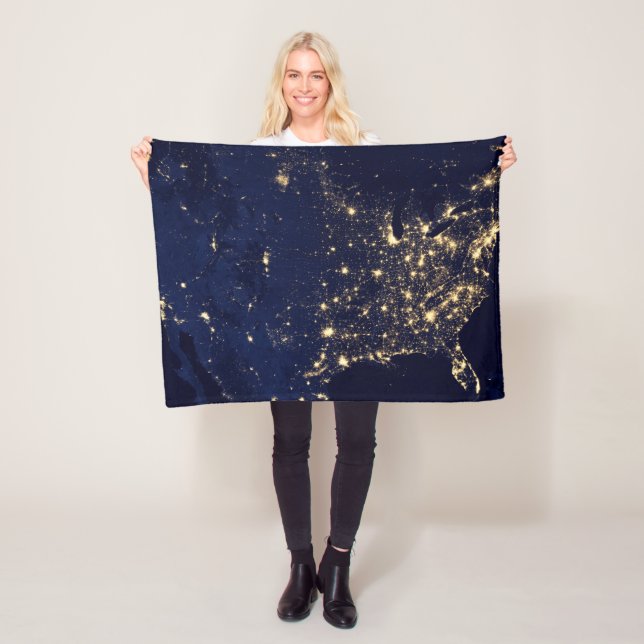 City Lights Of The United States At Night. Fleece Blanket (In Situ)