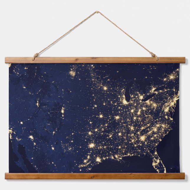 City Lights Of The United States At Night. Hanging Tapestry (Front)