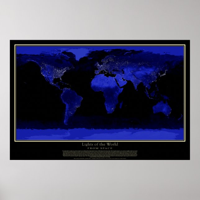 City Lights Of The World From Space Satellite Map Poster (Front)