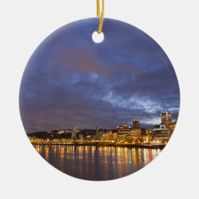 City lights reflected in the Willamette river Ceramic Ornament (Front)