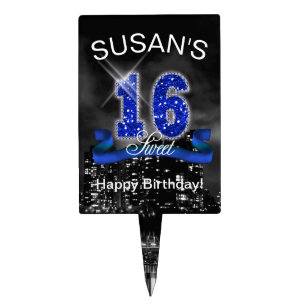 City Lights Sweet Sixteen Blue ID118 Cake Topper