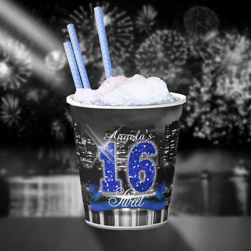 City Lights Sweet Sixteen Blue ID118 Paper Cups