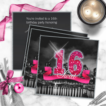 City Lights Sweet Sixteen Pink Id117 Invitation by arrayforcards at Zazzle