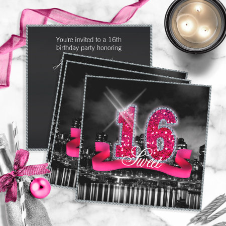 City Lights Sweet Sixteen Pink Id117 Invitation