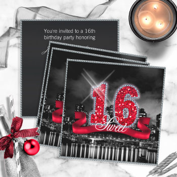 City Lights Sweet Sixteen Red Id242 Invitation by arrayforcards at Zazzle