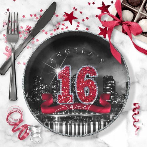 City Lights Sweet Sixteen Red ID242 Paper Plates