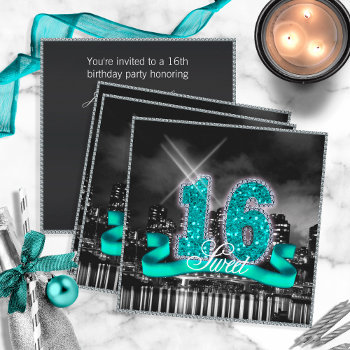 City Lights Sweet Sixteen Teal Id120 Invitation by arrayforcards at Zazzle