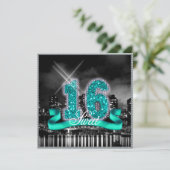 City Lights Sweet Sixteen Teal ID120 Invitation (Standing Front)