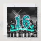 City Lights Sweet Sixteen Teal ID120 Invitation (Front)