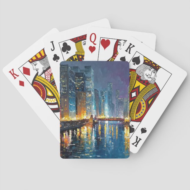 City Lights Waterfront Skyline Playing Cards (Back)