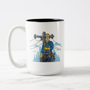 City Lineman Hero Portrait Electrical Utility Two-Tone Coffee Mug