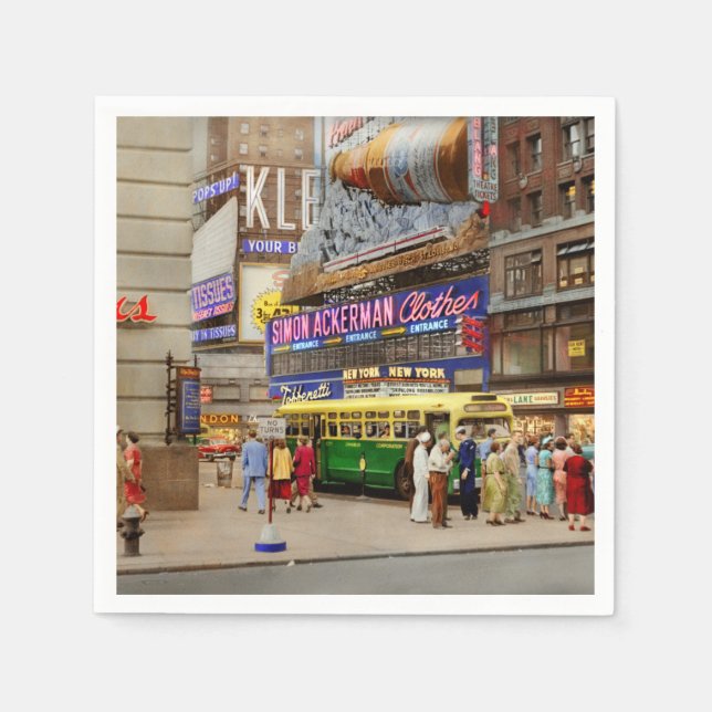 City - Manhattan, NY -  43rd and Broadway 1952 Napkins (Front)