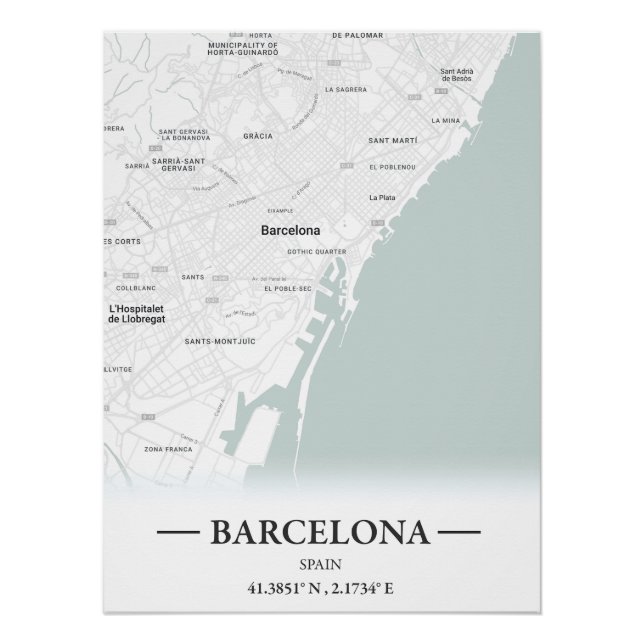 City map of Barcelona, Spain Poster (Front)