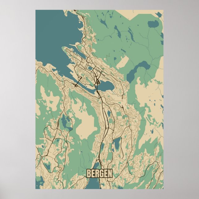 City map of Bergen, Norway Poster (Front)
