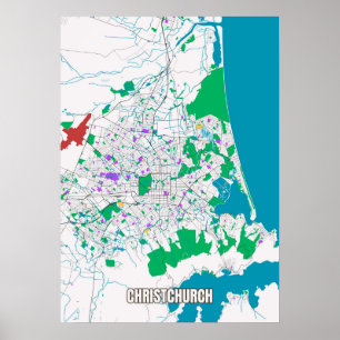 City Map OF Christchurch, New Zealand Poster