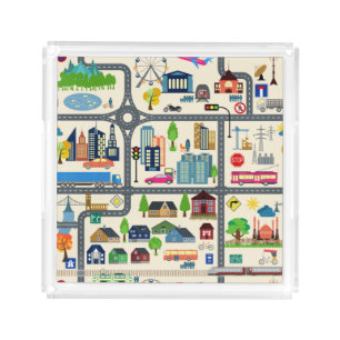 City Map Pattern Acrylic Tray