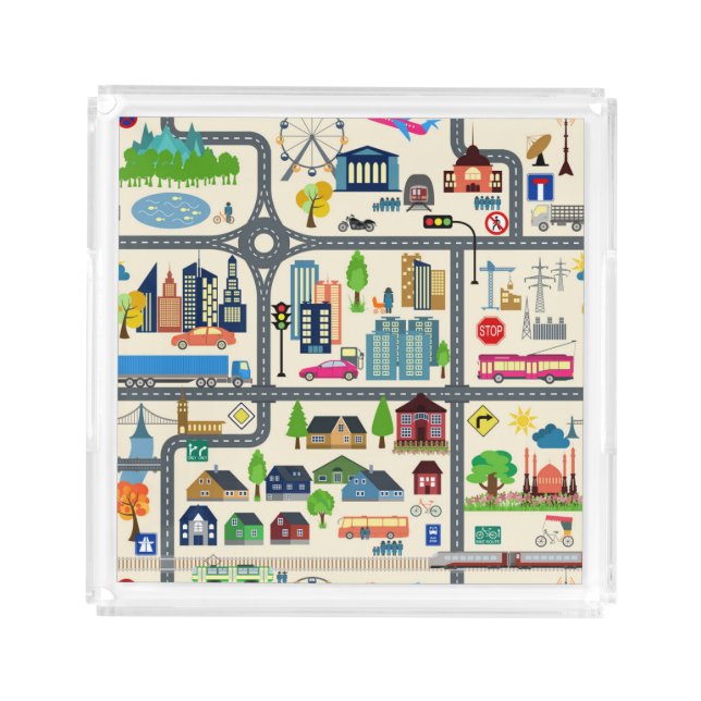 City Map Pattern Acrylic Tray (Front)