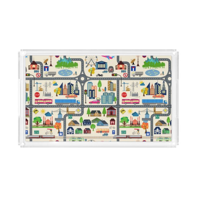 City Map Pattern Acrylic Tray (Front)