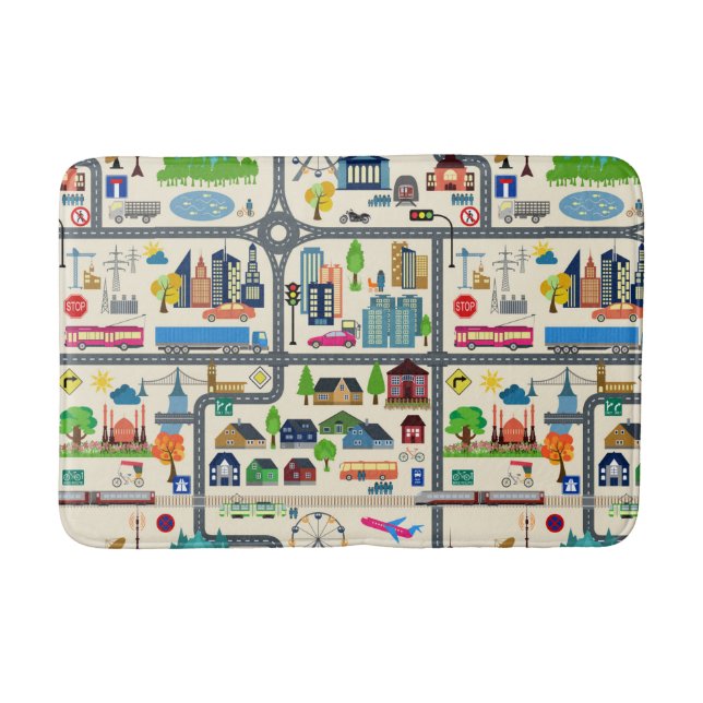 City Map Pattern Bathroom Mat (Front)