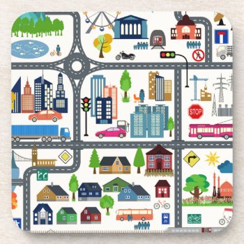 City Map Pattern Coaster by adventurebeginsnow at Zazzle