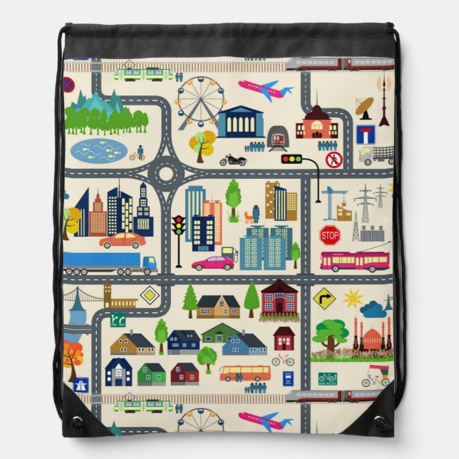 City Map Pattern Drawstring Bag (Front)