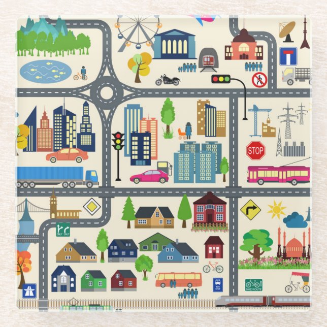 City Map Pattern Glass Coaster (Front)