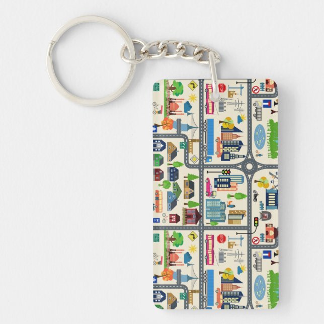 City Map Pattern Keychain (Front)