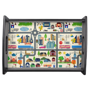 City Map Pattern Serving Tray