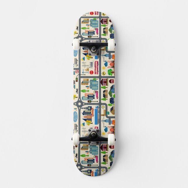 City Map Pattern Skateboard Deck (Front)
