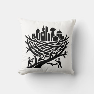 City nest builder constructing a massive new world throw pillow