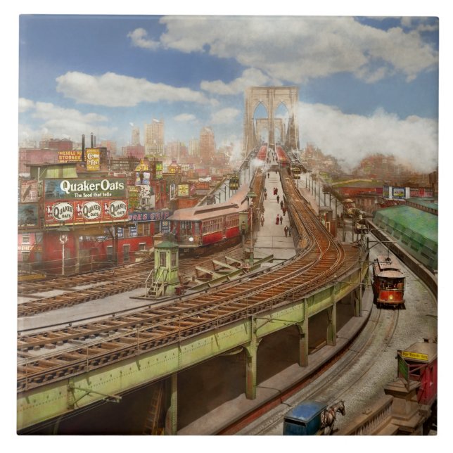 City - New York - The Brooklyn bridge from 1903 Ceramic Tile (Front)
