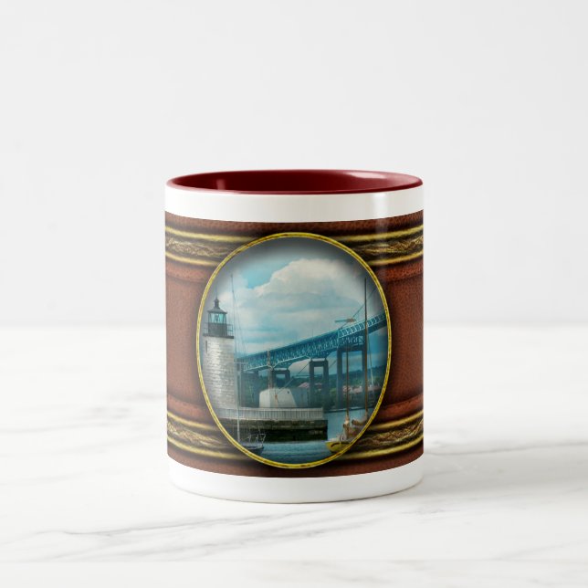 City - Newport RI - The Newport lighthouse Two-Tone Coffee Mug (Center)