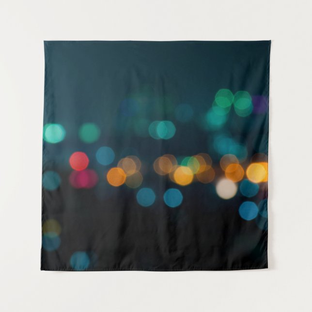 City night light blur bokeh, defocused backgrounda tapestry (Front)
