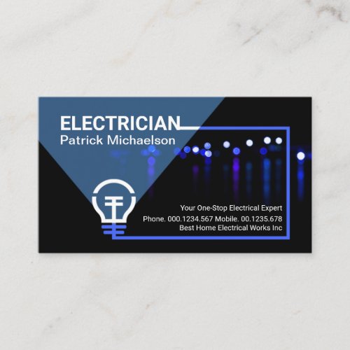 City Night Scene Power Outage Electrician Service Business Card