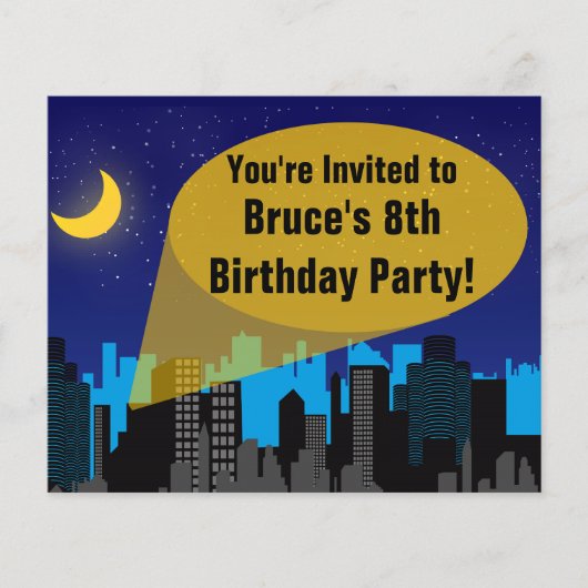 City Night Skyline Superhero Boys Birthday Party (Front)