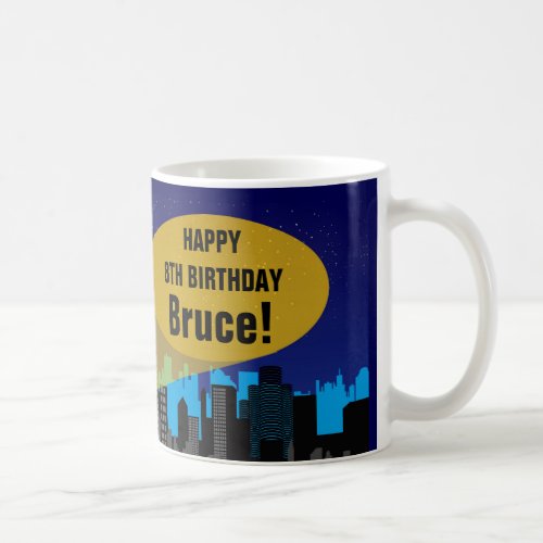 City Night Skyline Superhero Boys Birthday Party Coffee Mug