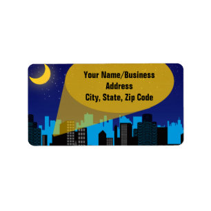 City Night Skyline Superhero Boys Birthday Party Label