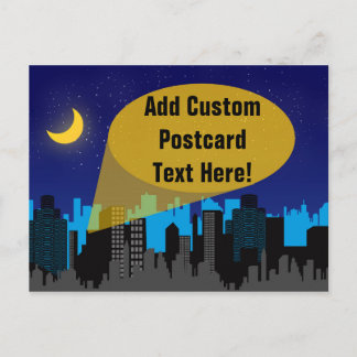 City Night Skyline Superhero Boys Birthday Party Postcard